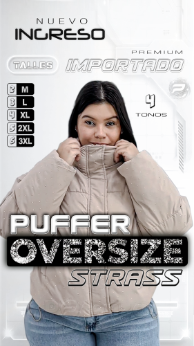 " Puffer Oversize con Strass Campera / Beige - Acolchada - Importado Premium "