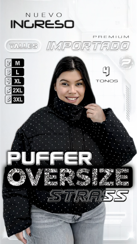 " Puffer Oversize con Strass Campera / Negro - Acolchada - Importado Premium "