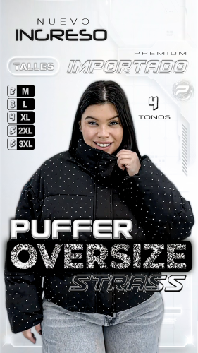 " Puffer Oversize con Strass Campera / Negro - Acolchada - Importado Premium "