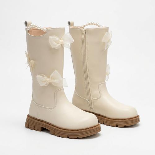 Borcego Niña Importado Infantil Moños y Perlas Talles 27 al 37 Nena Beige Negro