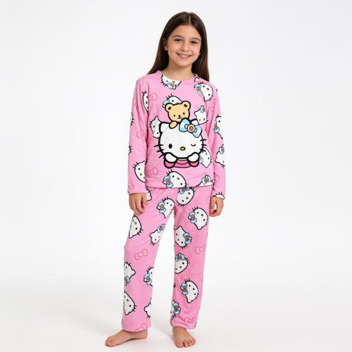 Pijama Plush Kitty Argentina Nena Nene Manga Larga Invierno Talle 6 8 10 12 14 16