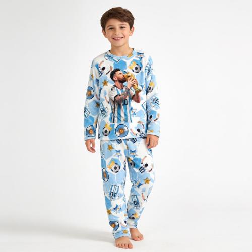 Pijama Largo Plush Selección Argentina Nena Nene Messi Invierno Talle 6 8 10 12 14 16