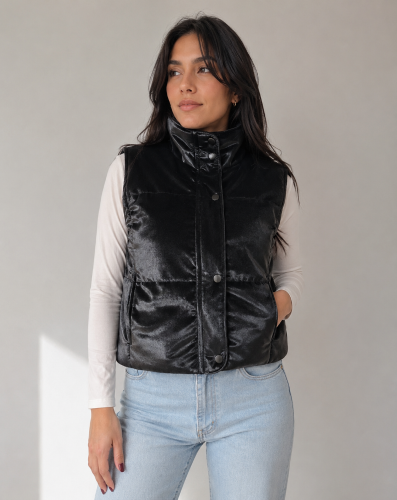 Chaleco Ecocuero Efecto Velvet Mujer con Botones