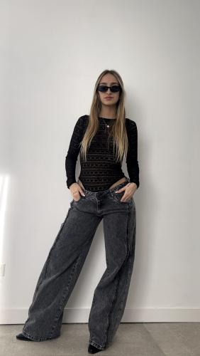 Wide Leg Gris Flecos