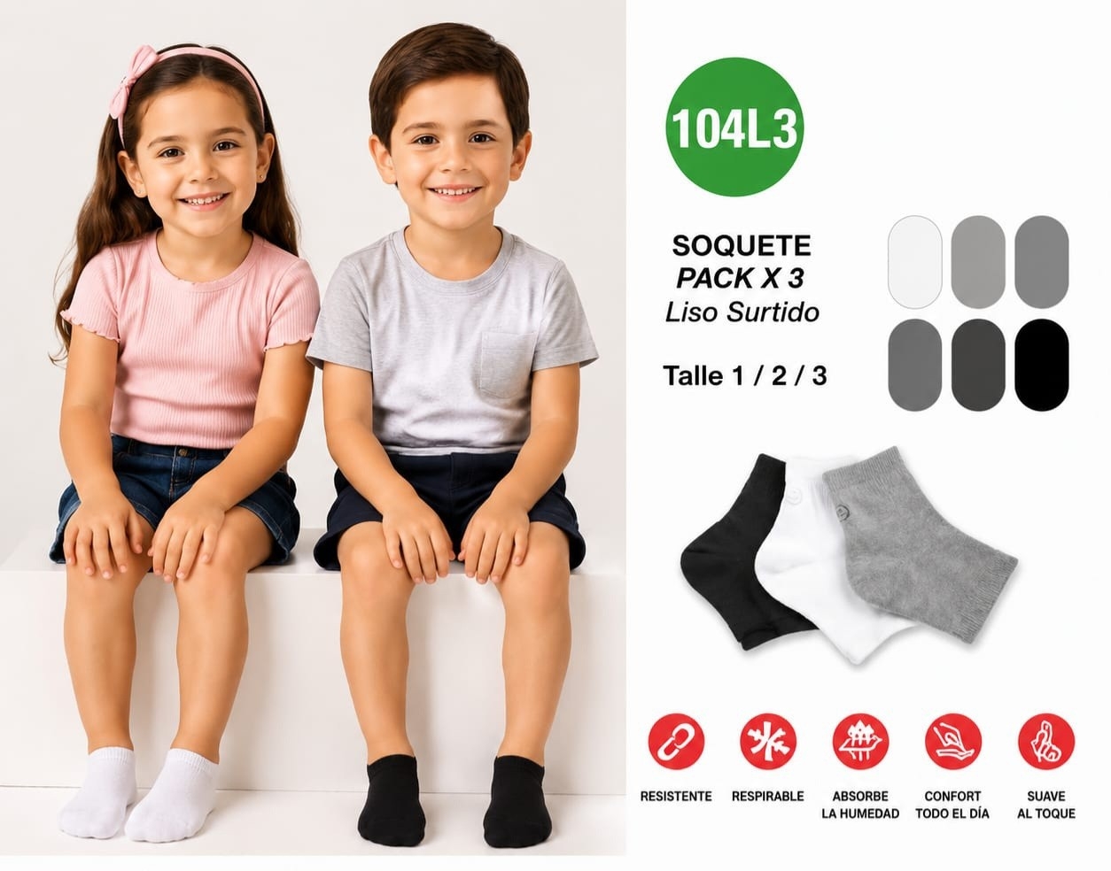 (art:104l.3)elemento Tripack,soquetes Niñ@s Lisas - Imagen 3