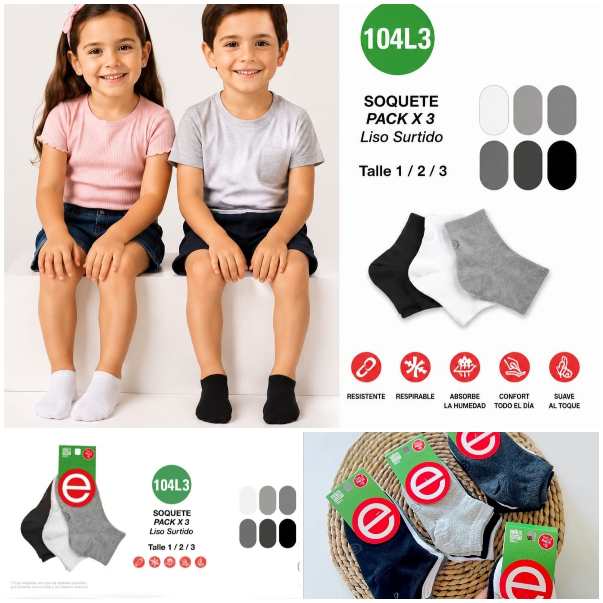 (art:104l.3)elemento Tripack,soquetes Niñ@s Lisas - Imagen 1