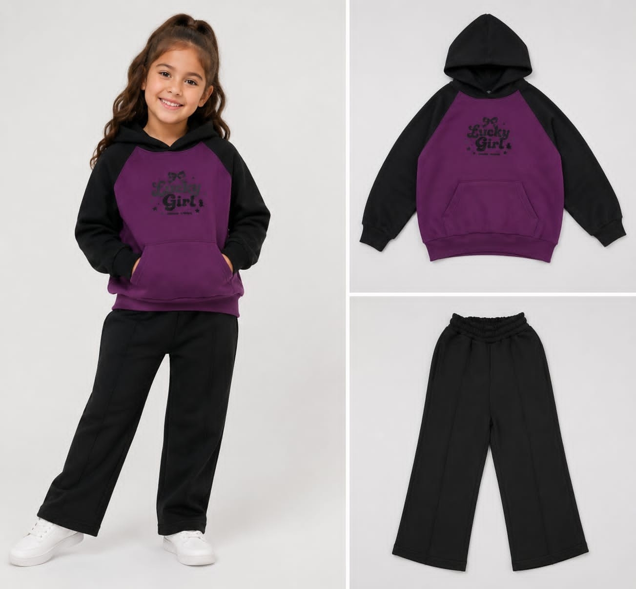 Conjuntos Nenas Jogging Wide y Buzos Combinados C/capuchas ( Frisa Peinado) - Imagen 1