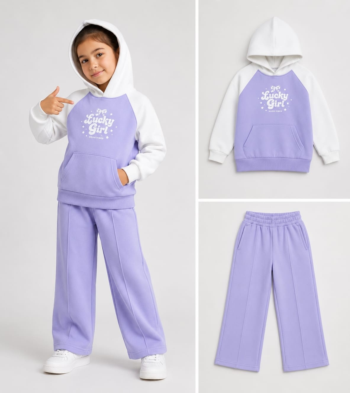 Conjuntos Nenas Jogging Wide y Buzos Combinados C/capuchas ( Frisa Peinado) - Imagen 3