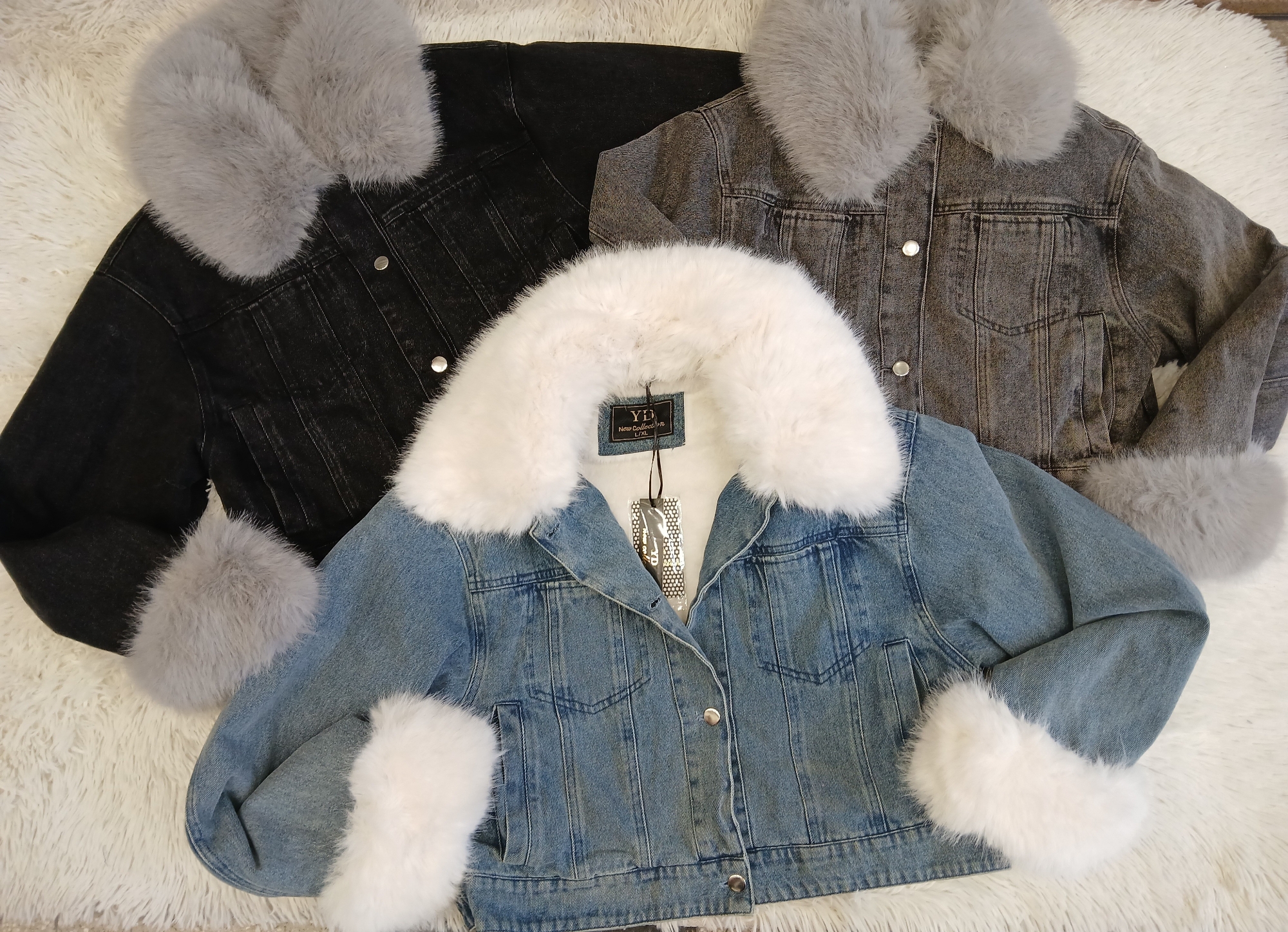 Campera Jean Corto Yd con Piel y Peludo Desmontable - Imagen 1