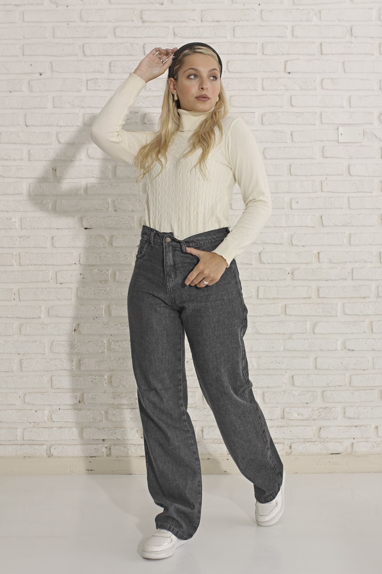 Wide Leg Gris Dark! Rigido Tiro Alto - Imagen 5