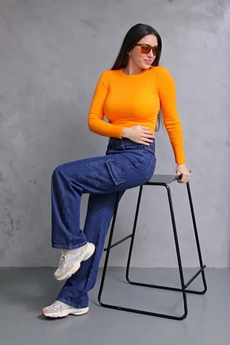 Wide Leg Cargo Azul Stone! con Bolsillo Delantero