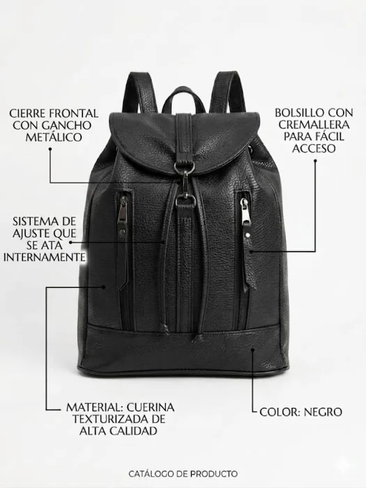 Mochila Cuerina con Cordón y Tapa