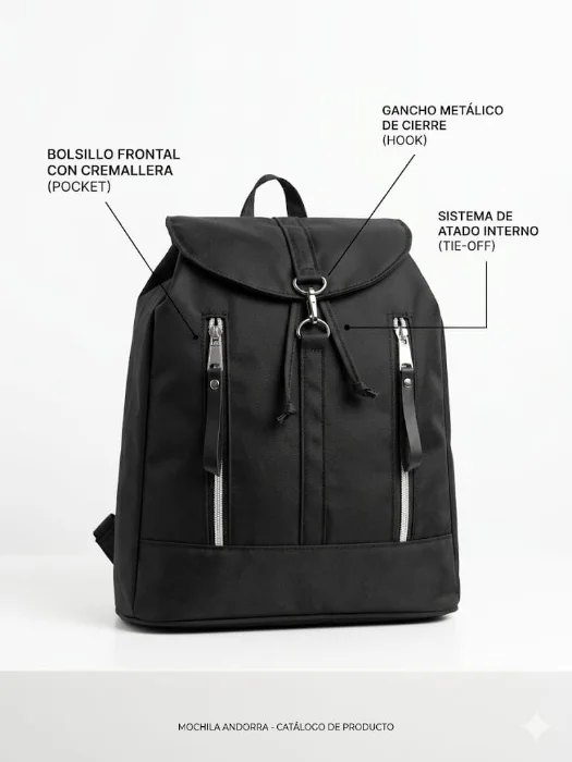 Mochila con Cordón y Tapa Tela Andorra