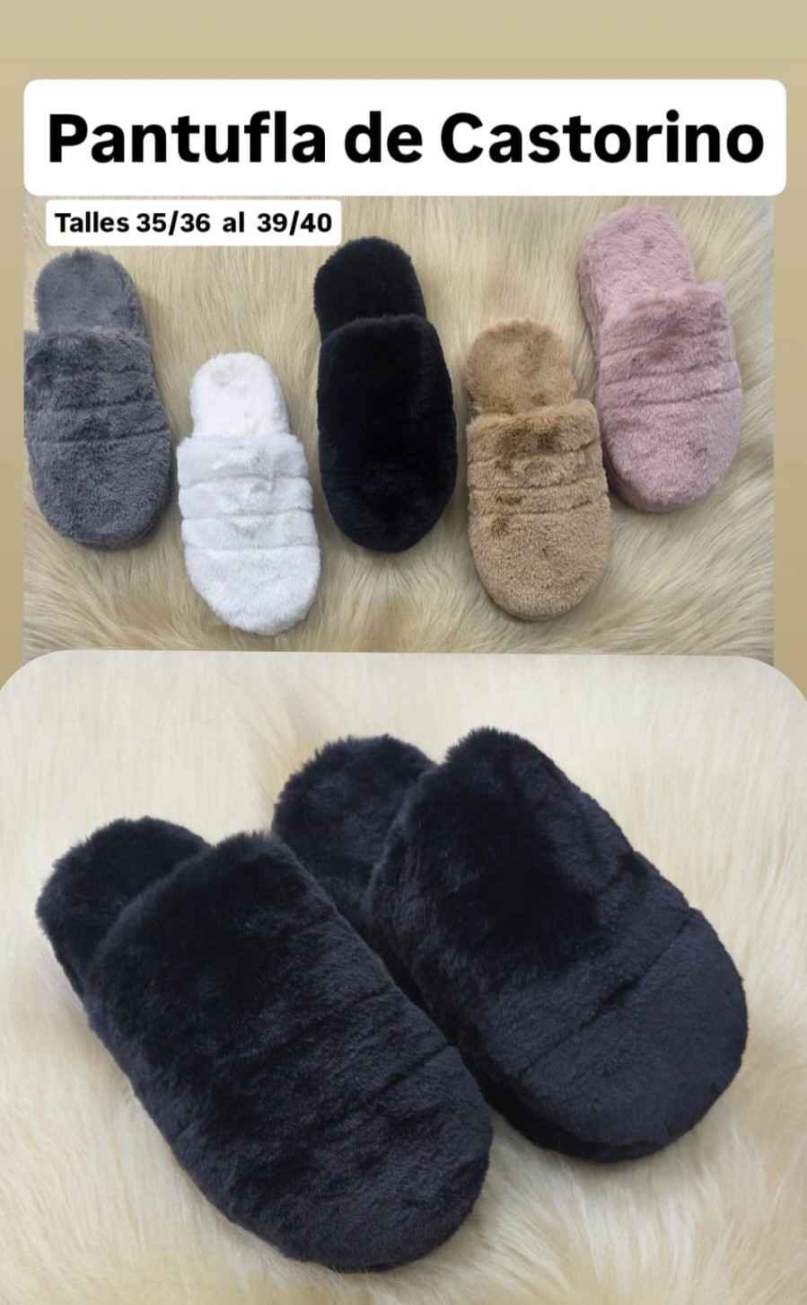 Pantuflas Castorino / Pelo de Conejo - Imagen 1