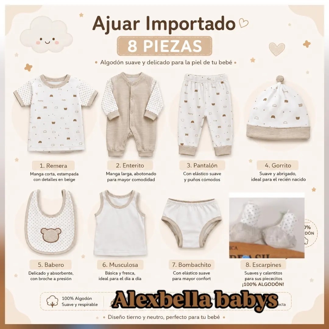 Set de 8 Piezas Impotado de Algodon - Imagen 3