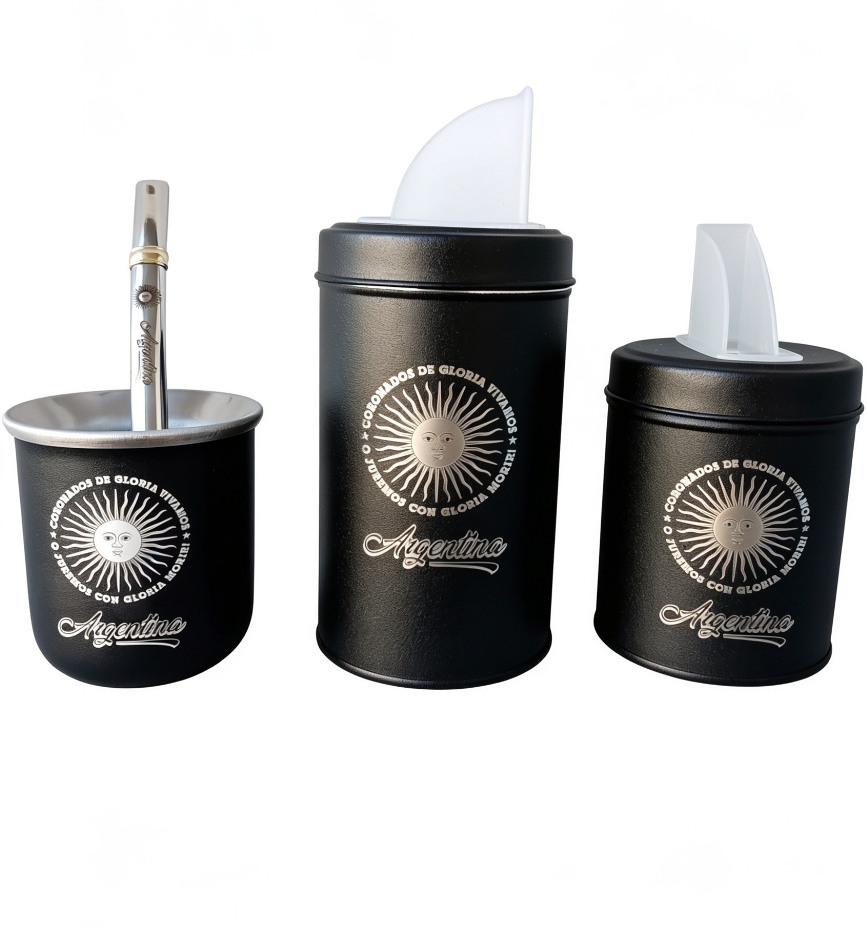 Set de Sol de Mayo: Latas + Mate + Bombilla - Imagen 1