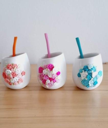 Mates de Cerámica con Bombilla, Flores, Argentina, Etc