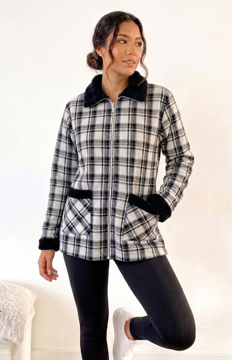 Campera con Piel Cuadros - Imagen 2