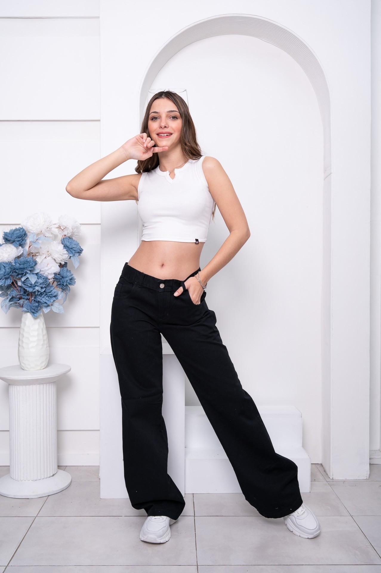 'art 193-6' 36 al 46 Wide Leg Negro Tiro bajo "trend" - Imagen 2