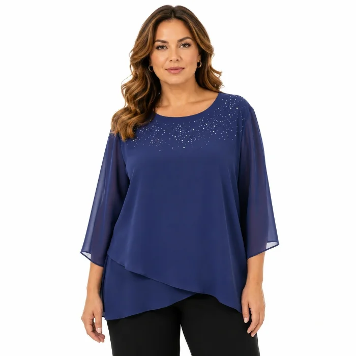 Blusa de Gasa Doble Capa con Strass