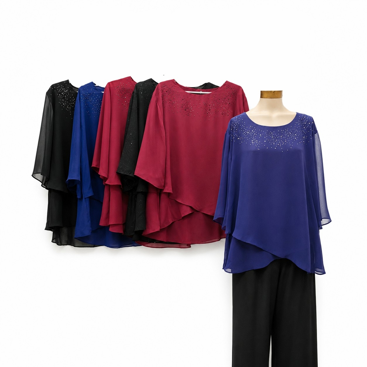 Blusa de Gasa Doble Capa con Strass - Imagen 2