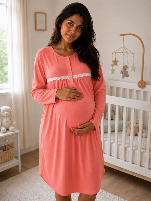 -camison Maternal Amamantar Manga Larga Puro Algodon Linea Jeble