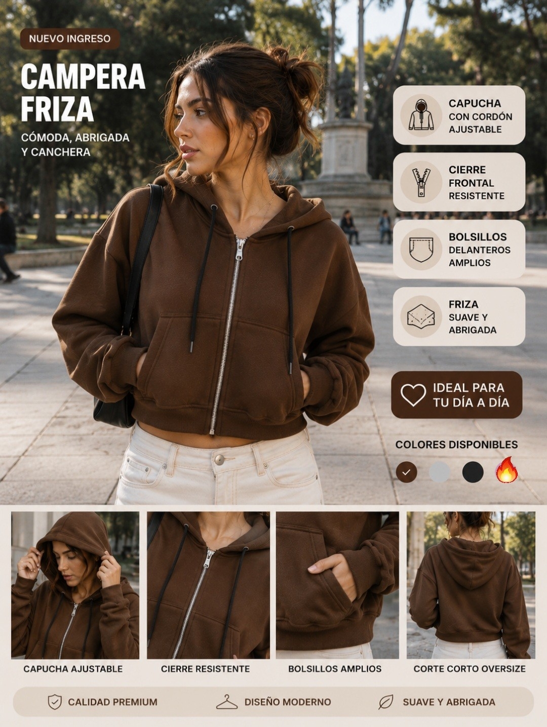 Campera Corta Oversize Friza Invisible Peinado Premium - Imagen 2