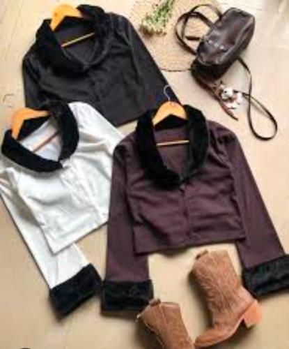 Saquitos de Lycra con Plush con Botones Muy Delicado Piel en Sus Mangas y Cuello