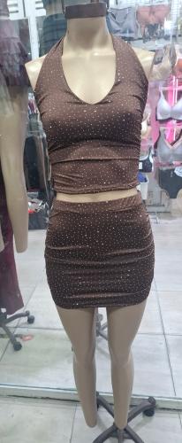 Conjunto Strass,pollera y Top Frunce