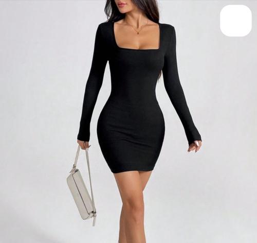 Vestido Manga Larga Escote Cuadrado