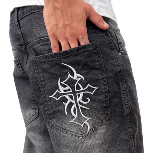 Baggy Bordado Cruz, Negro Localizado