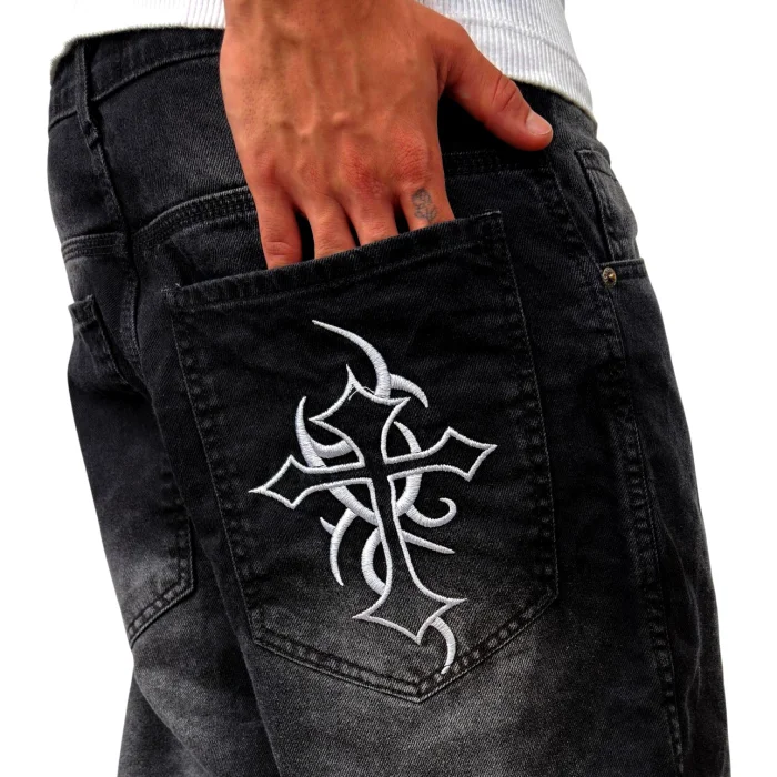 Pantalon Baggy Bordado Cruz, Negro Localizado