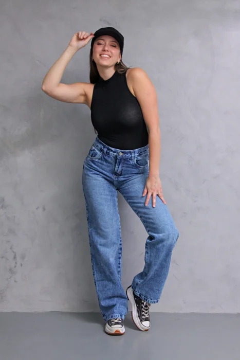 Wide Leg Atenea con Localizado y Bolsillo Delantero