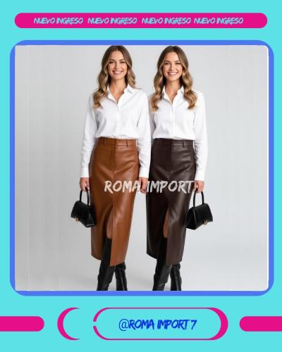 Pollera Eco Cuero con Tajo y Bolsillos