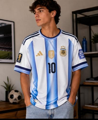 Camisetas Argentina Tela W 15 Cuello Mangas Tejido Logo Bordados