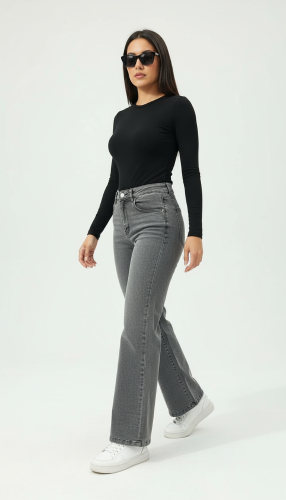 Wide Leg Gris Elastizado Jean Art 217