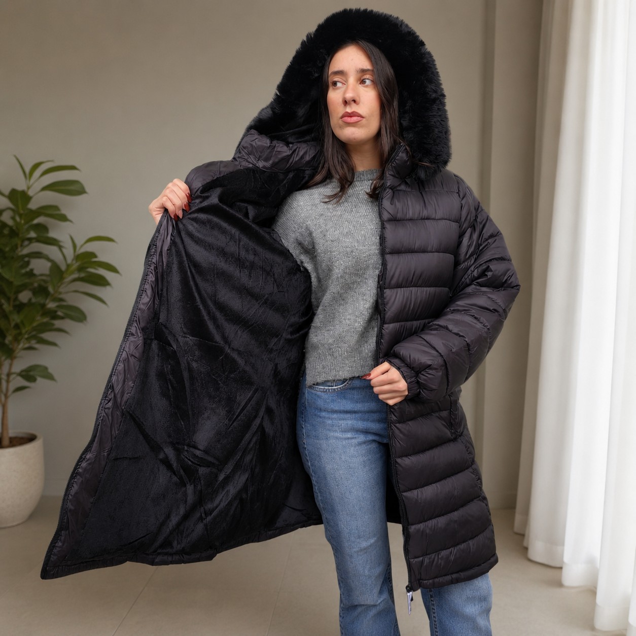 Campera Talle Especial Marca Hp con Peluche Corderito Interno Campera de Mujer - Imagen 1