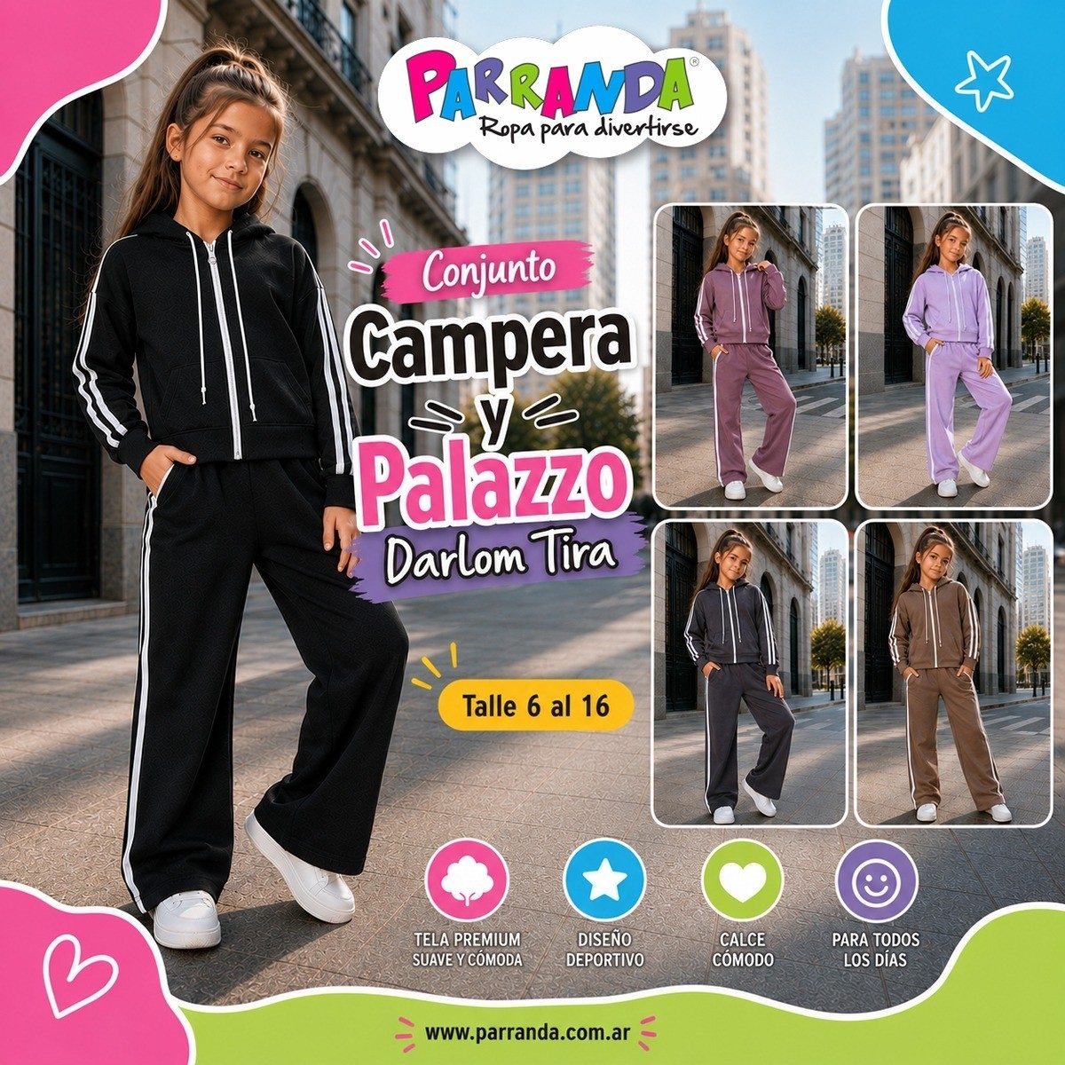Conjuntos de Campera y Palazzos Darlom Niña con Tira - Imagen 1