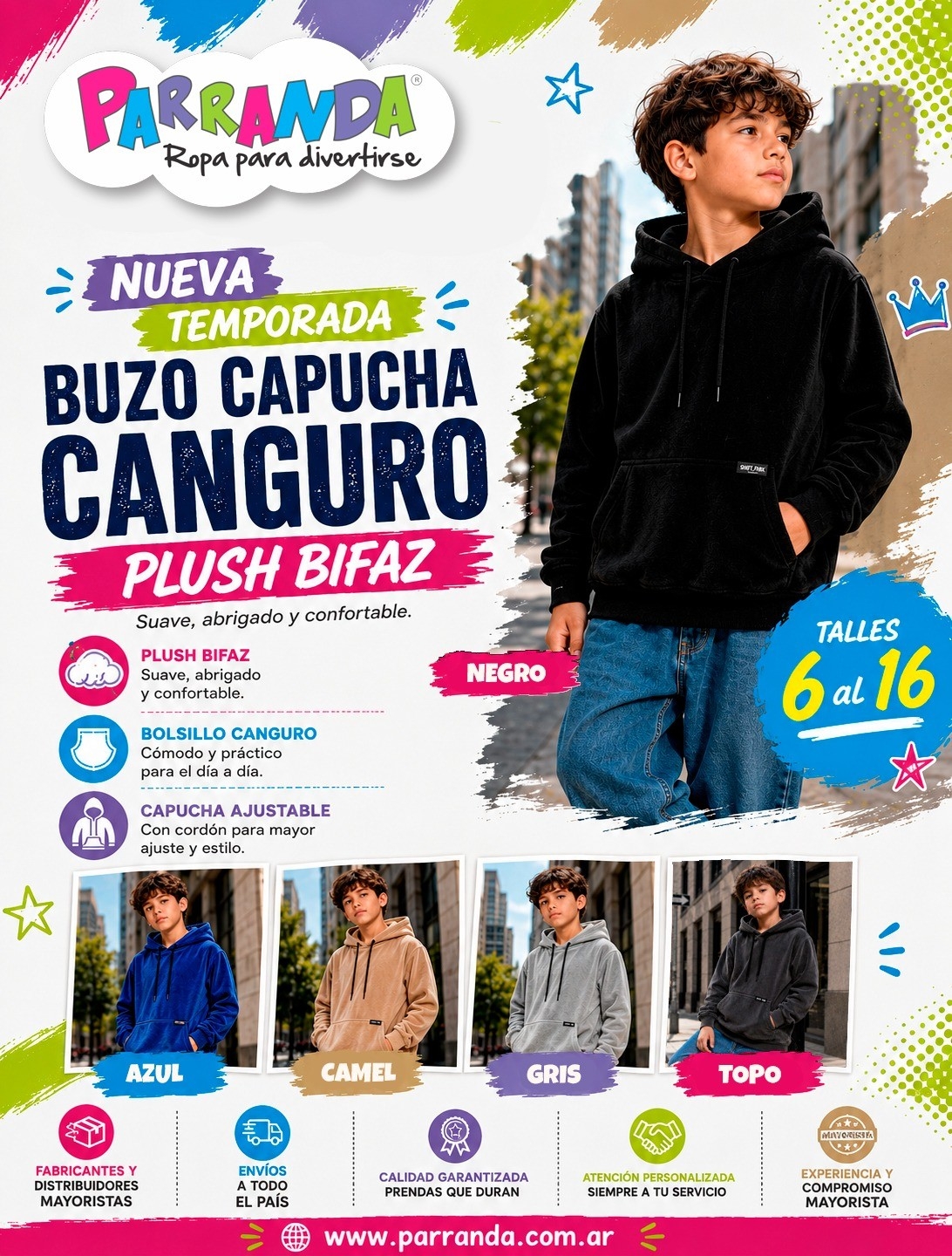 Buzo Capucha Canguro de Plush Bi Faz Niño - Imagen 1