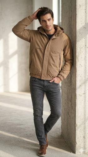Campera de Gabardina con Piel