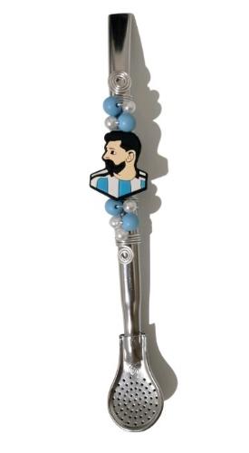 Bombilla Decorada de Messi Acero 21cm