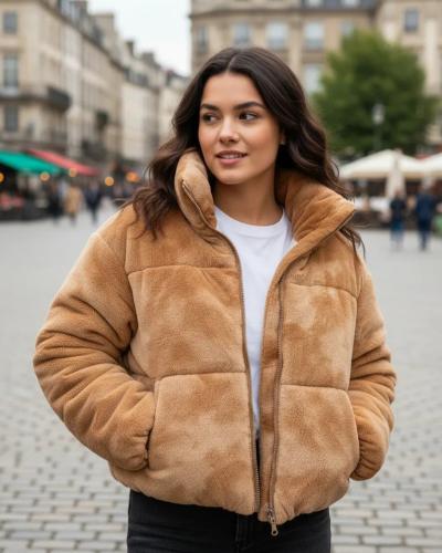 Campera Puffer Piel de Conejo