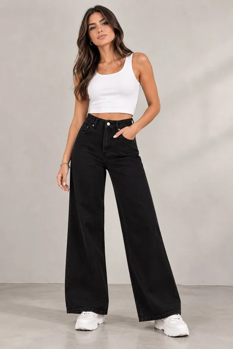 Art 1104 Pantalon Negro Rigido Wide Leg  !!!