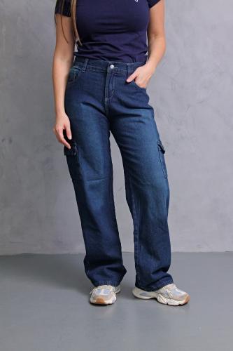 Wide Leg Cargo Matizado Suave, con Bolsillo Delantero