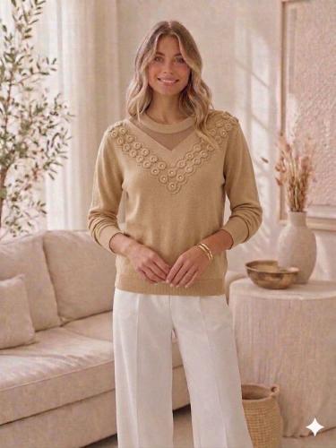(em4546) Importado Sweater con Tul y Brillo T151