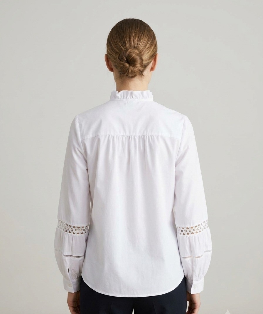 (us4693) Camisa con con Puntilla Cuello Alto Volado - Imagen 3