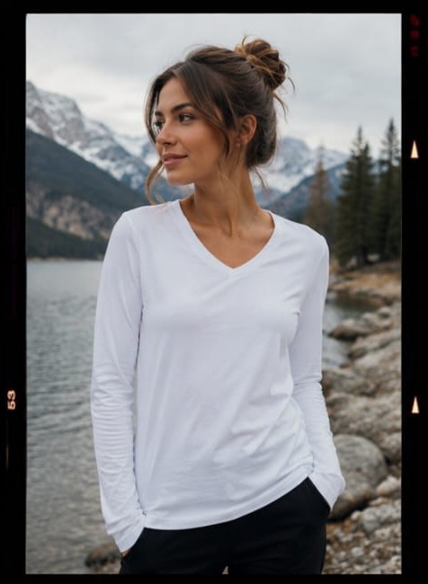 Camiseta Dama Algodón Ribb Manga Larga Cuello V Talle Especial Art. 329 Jaliné - 329B.jpeg