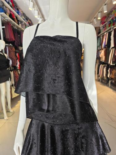 Top Bretel Doble Capa Velvet Strass