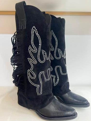 Texanas de Gamuza Hanna con Brillo Negro