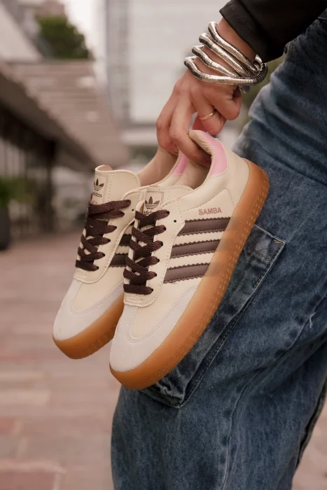 Zapatillas Nacional Samba Beige Rosa con Plataforma